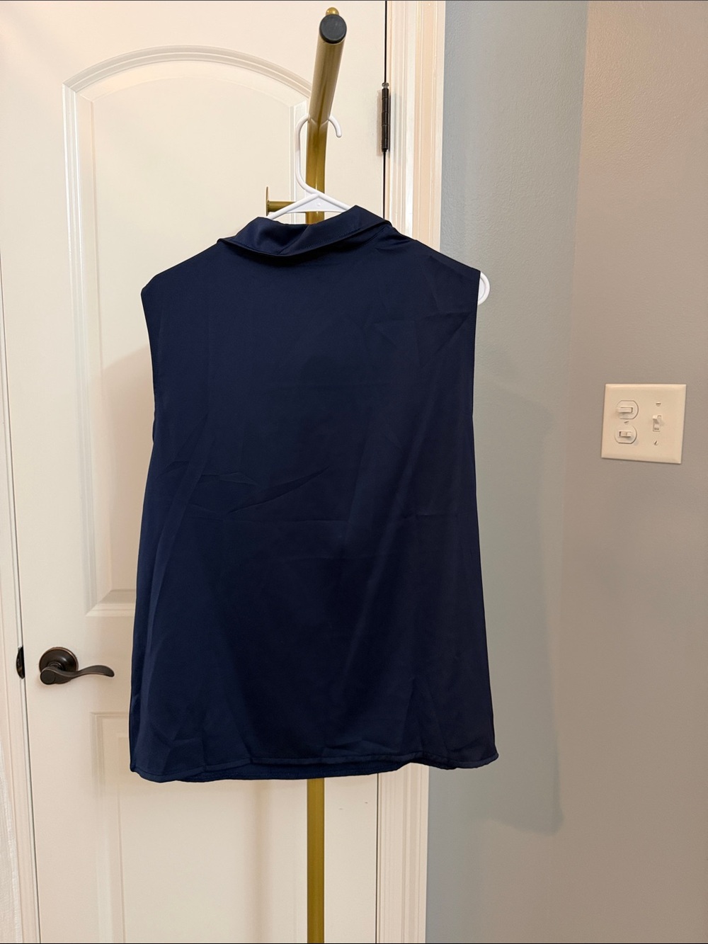 Sleeveless Draped Cowl Neck Top - Navy - Picture 2 of 4